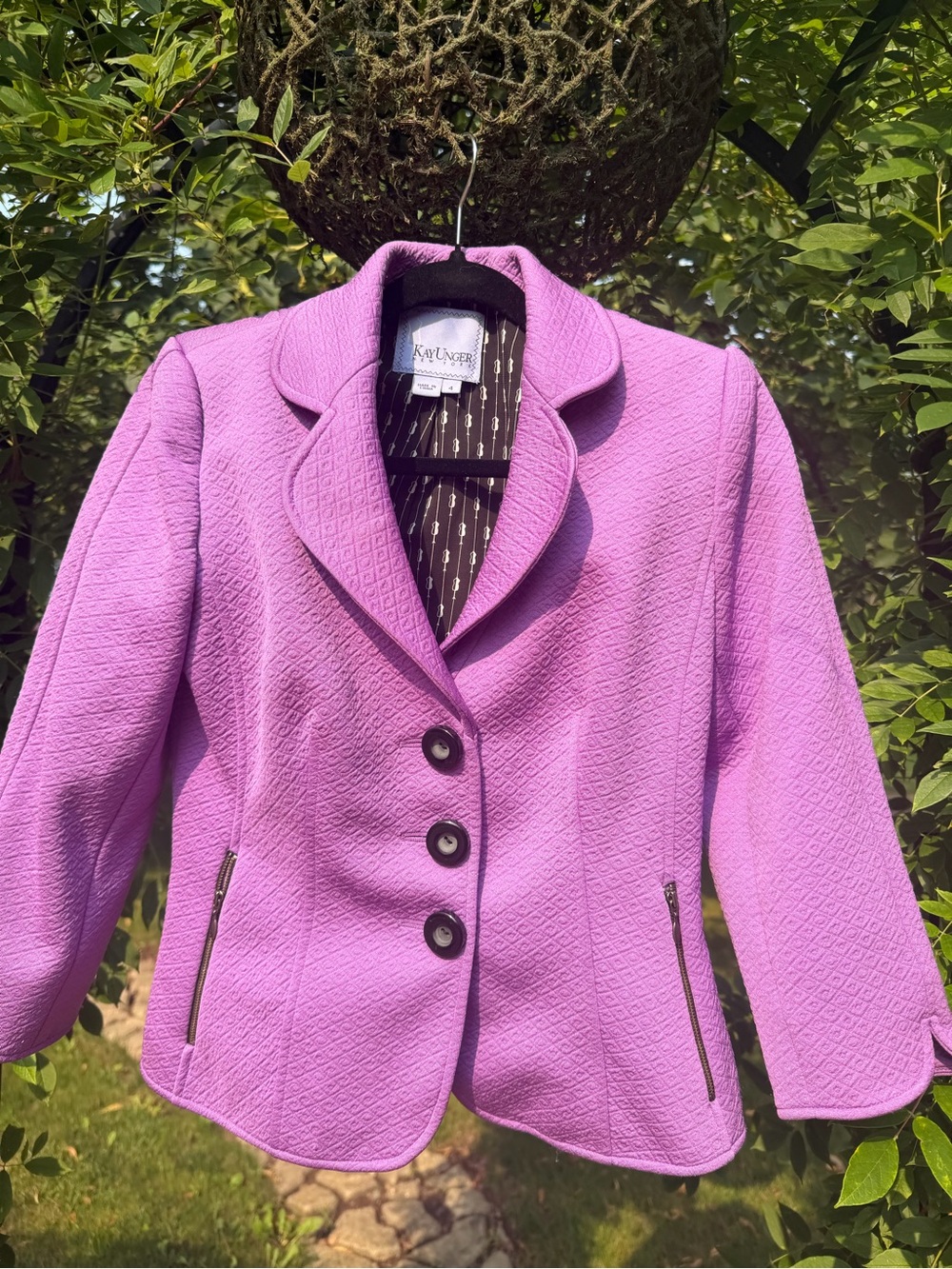Kay Unger Lavender Textured Three-Button Blazer